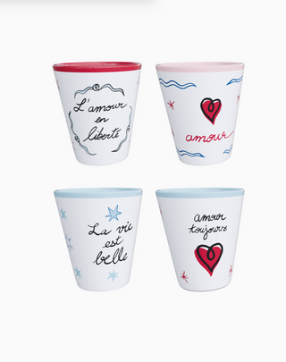 Set de 4 gobelets amour en liberté en ceramic D6,3 H7,2cm