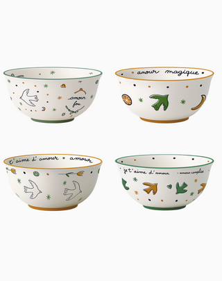 Set de 4 coupelles amour oiseaux doré D11,7 H5,8cm
