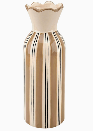 Vase collerette rayure beige D8,5 H23,3cm